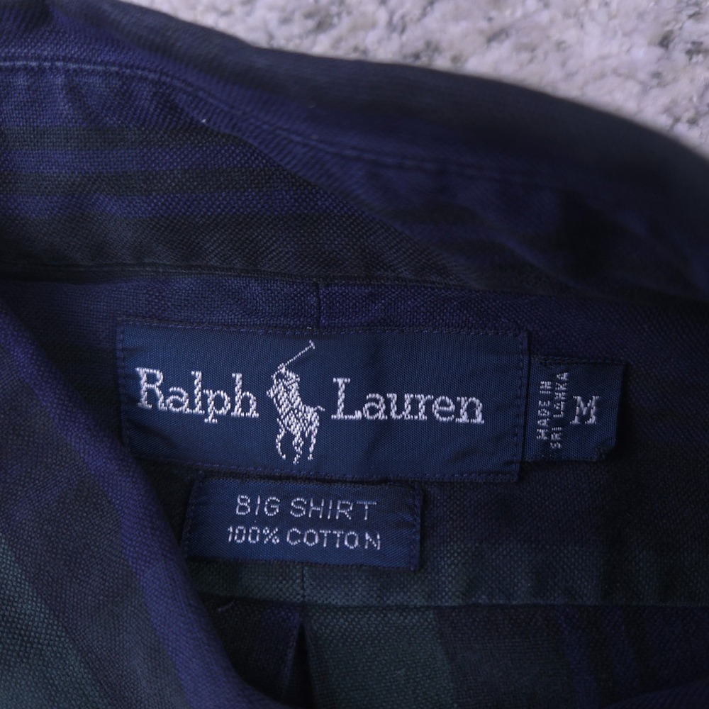 Polo Ralph Lauren Big Shirt Men Medium Tartan Plaid Long Sleeve Button Pony Logo - Picture 6 of 9